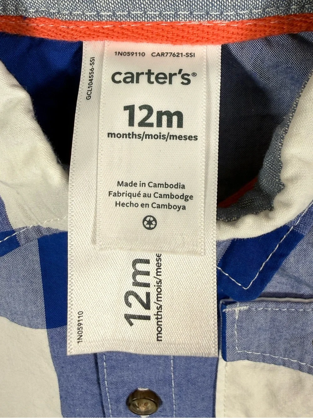 CARTER’S Boys Coastal Preppy Blue Buffalo Plaid Button Nautical Romper 12M